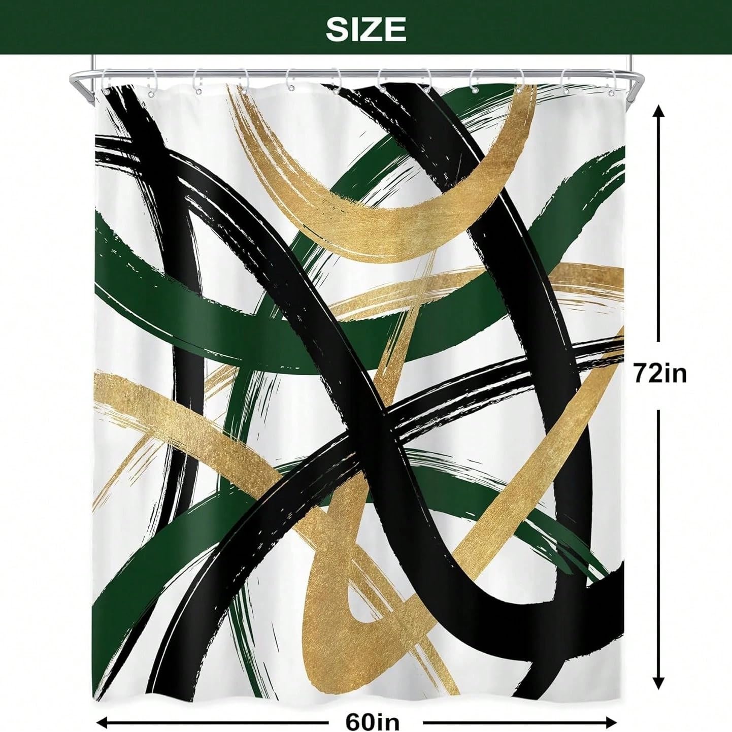Schwarz-Weiß-Gold Abstrakter Duschvorhang Modernes Türkisgrünes Linienkunst Minimalistisches Einfaches Skizzen-Design Zeitgenössisches Badezimmer-Set (240 x 199 cm / 94 x 87 Zoll (B x H))