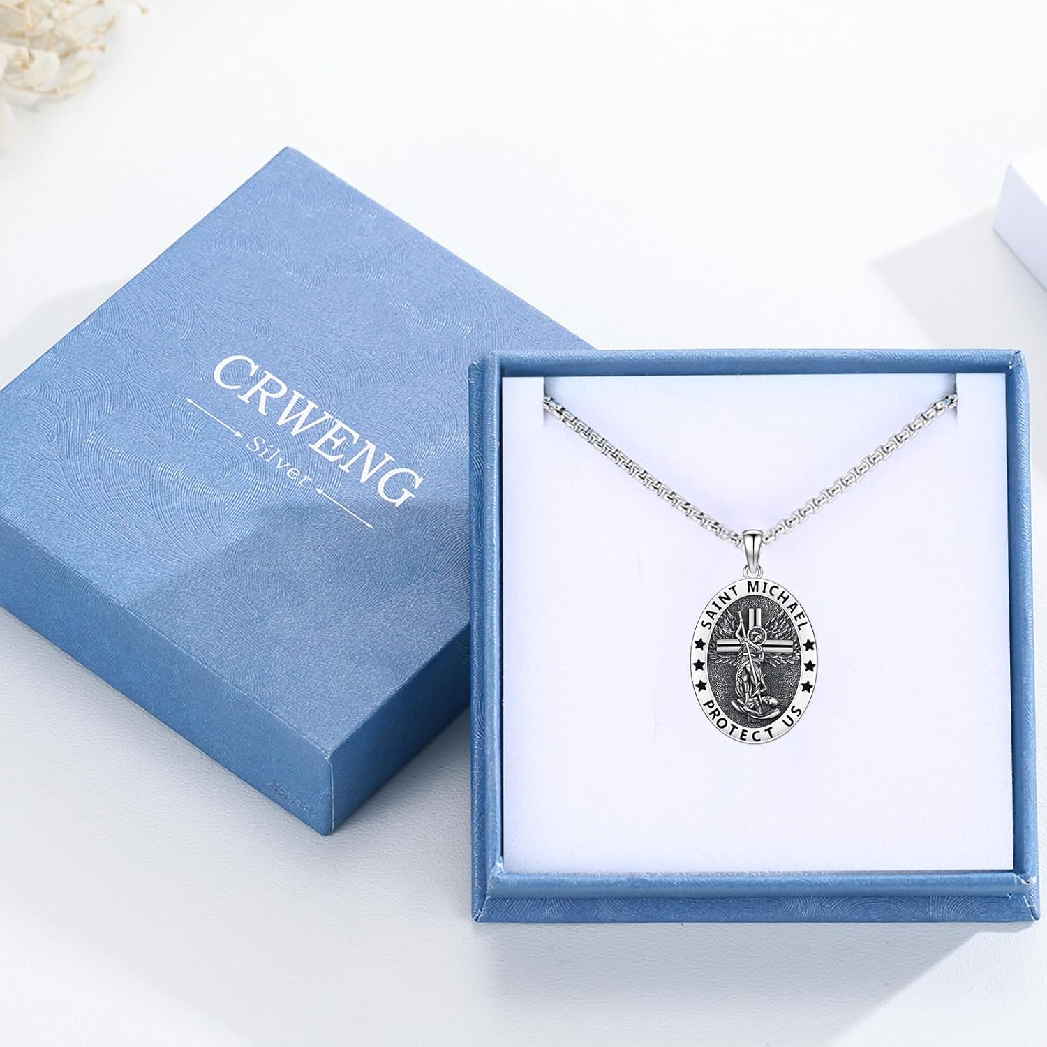 Archangel Saint Michael Necklace for Men Women 925 Sterling Silver Saint Michael Amulet Pendant Necklace Archangel Miracle Medal Pendant Protect Us Religious Jewelry Gift for Men - Image 7