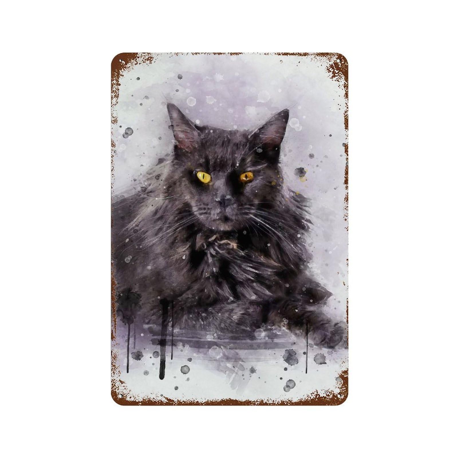 Maine Coon Cat Watercolor Weathered Tin Sign 11.8"x7.9", Ideal for Basement, Hobby Room And Garage Decor