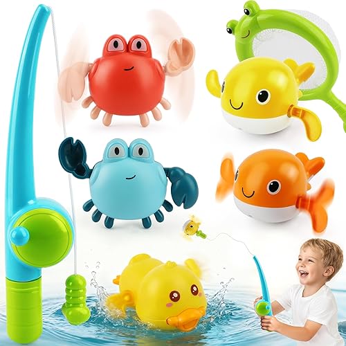 TOY Life Juego de pesca magnético, juguetes de baño para niños de 4 a 8 años, juego de pesca para niños pequeños con ballenas y peces que nadan,