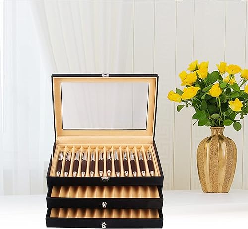 Miniatura 7 de Gdrasuya10 Caja de exhibición de bolígrafos de franela de cuero, caja organizadora de bolígrafos de vidrio, caja de almacenamiento con tapa, ventana