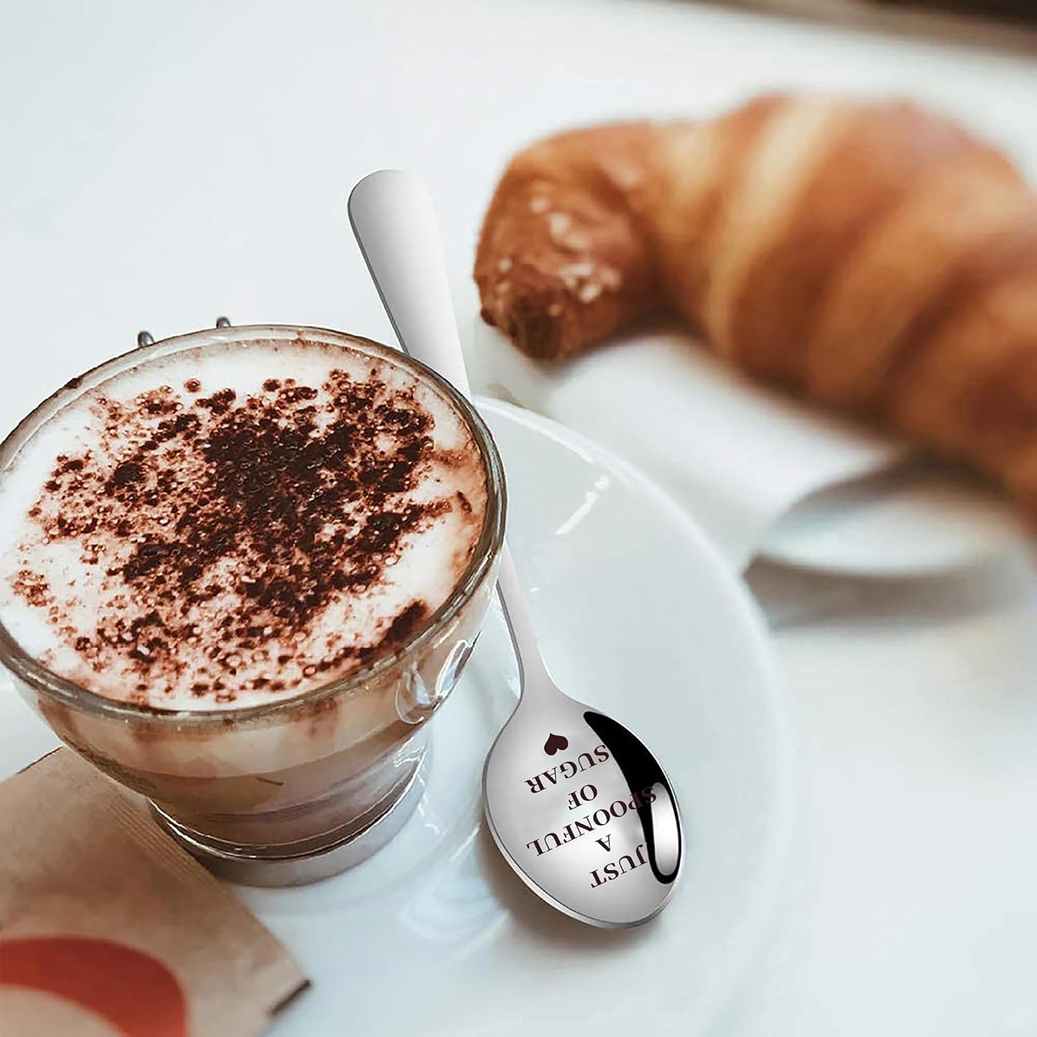 Just a Spoonful of Sugar Spoon Engraved Stainless Steel Spoon,Funny Coffee and Tea Lover Gifts for Men Women Friends Couple Mom and Dad Birthday Valentine Christmas