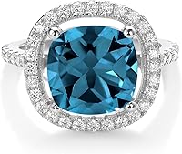 Vista 3 de Gem Stone King Anillo de compromiso de plata de ley 925 de 0.394 pulgadas con piedra preciosa y moissanita blanca Anillo de compromiso