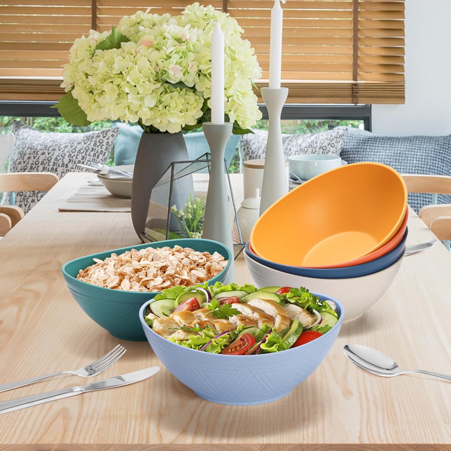 Set of 6 Wheat Straw Salad Bowls Large, 65 Oz Unbreakable Serving Bowls, Microwave & Dishwasher Safe Soup Bowls, Kitchen Bowls Set for Serving Salad, Cereal, Fruit, Chip - Image 8