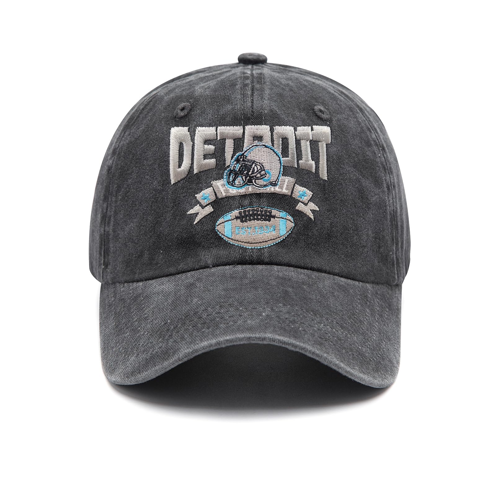Embroidered City Vintage Washed Denim Football Hats for Men Women, Unisex Adjustable Cotton Fans Baseball Cap