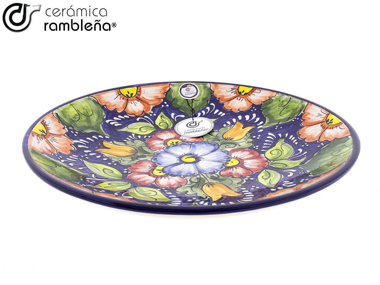 CERÁMICA RAMBLEÑA | Plato Decorativo de Pared Modelo D29 | 100% Decorado a Mano | 35x35x5 cm