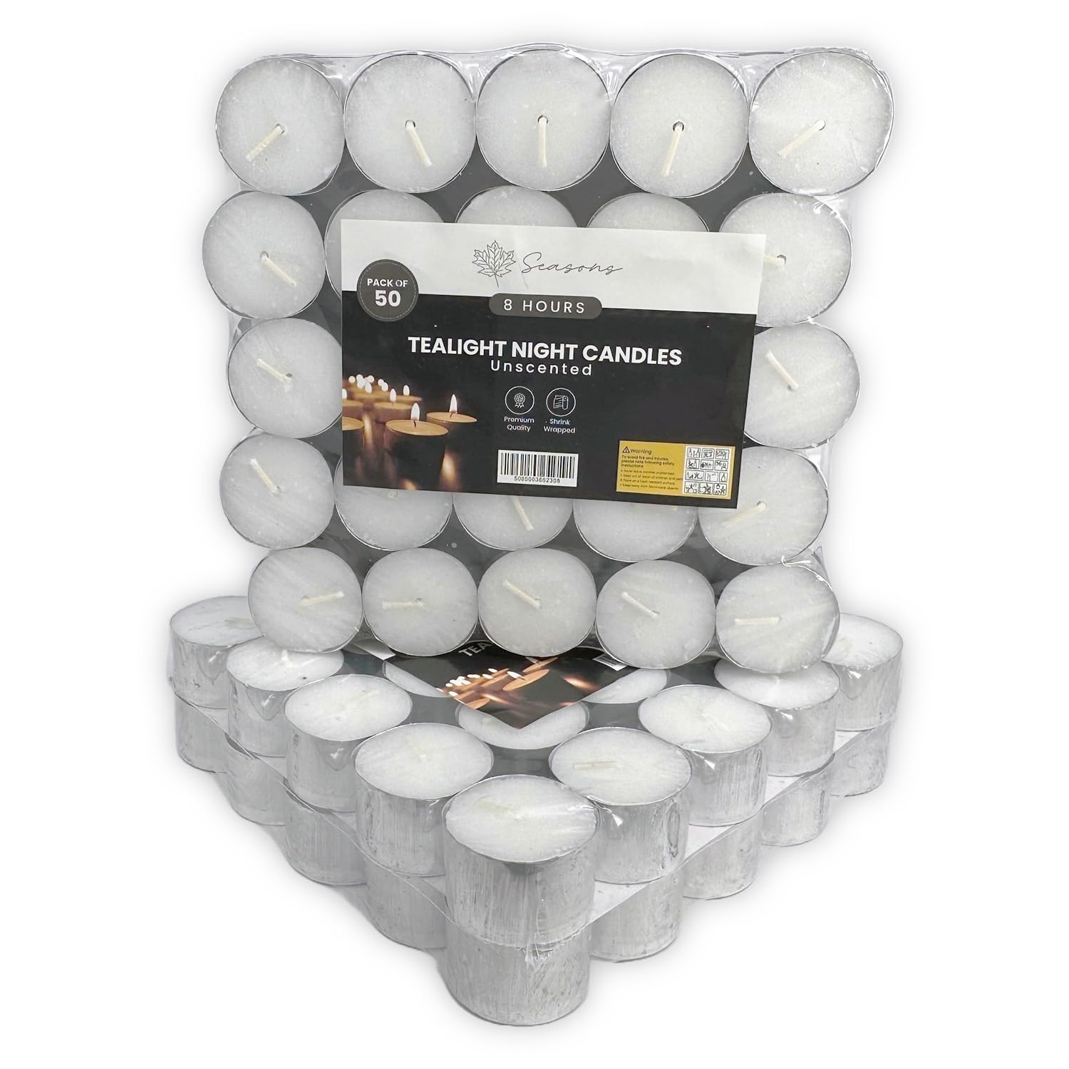 8 Hours Tealight Candles, 50 Pack Long Burning Candlelight, White, Pack of 50