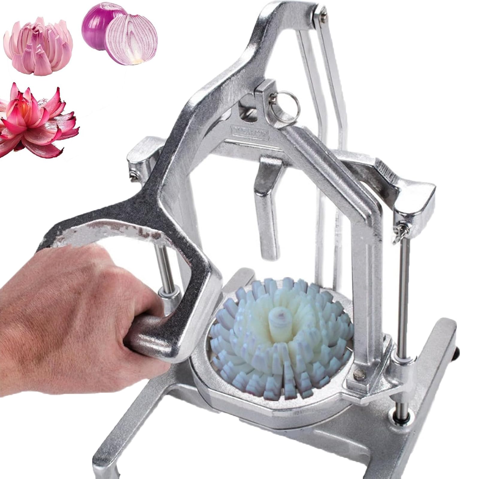 Macchina Professionale Per La Preparazione Di Cipolle a Fiore, Taglierina Manuale Per Cipolle a Fiore, Funzionamento a Leva Che Facilita Il Lavoro Con Base a Ventosa Antiscivolo, Acciaio Inossidabile