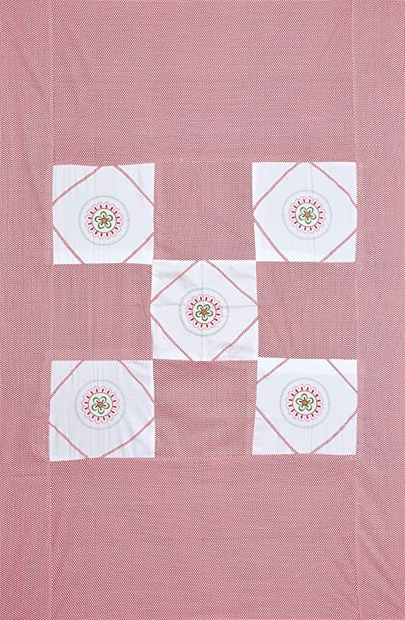 Castiqa Cotton Fabric Embroidery Patterns Loopi Design Diwan Set Covers 8 Pcs Bedsheet 2 Bolsters and 5 Cushion Covers (Pink, Peach)