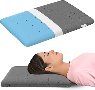 MY ARMOR Ventilated Cool Gel Memory Foam Pillow Ultra-Thin Size - 2.5 Inch High, |2 Years Warranty | with Grey Colour Removable Washable Pillow Cover - Pack of 1