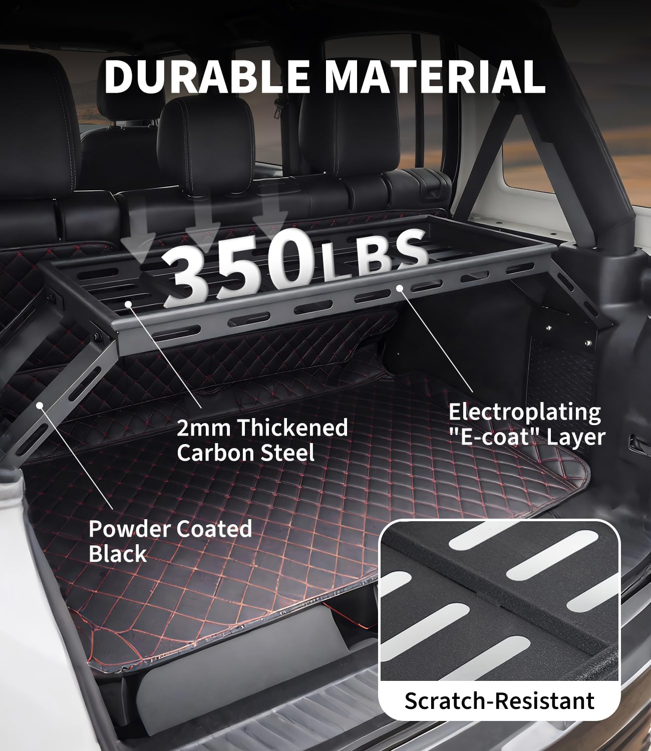 Rear Trunk Cargo Storage Rack for 2007-2025 Wrangler JK JKU & JL JLU Unlimited 4 DR, 350LBS Heavy-Duty Carbon Steel Luggage Rack for Wrangler Camping Trip Gear, Easy to Install