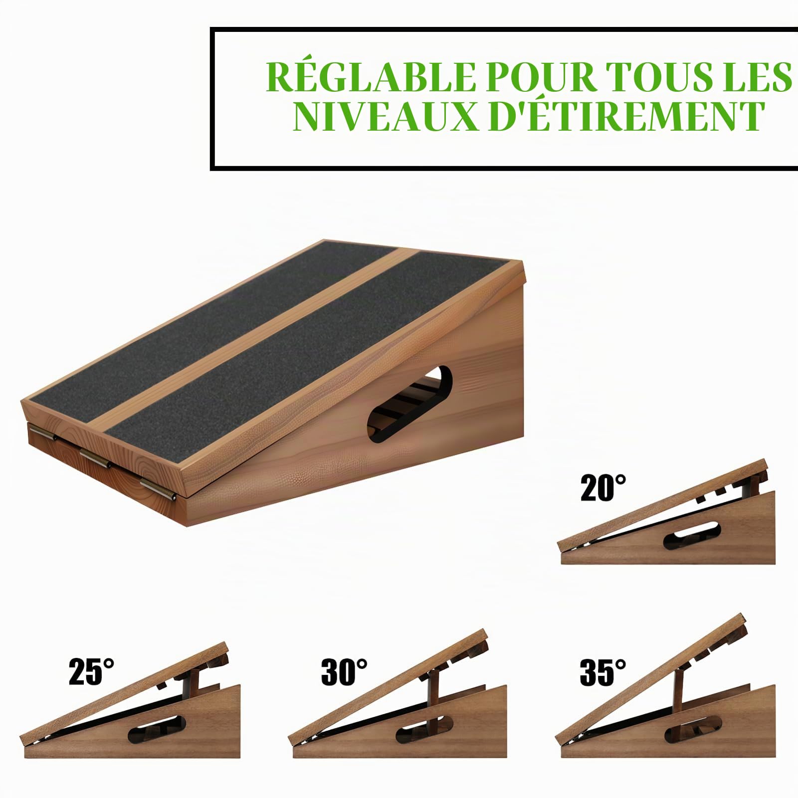 Planche Inclinée Réglable en Bois - Planche d'Équilibre Portable pour Squats, Étirement des Mollets, Cheville et Rééducation Physique, Planche d'Inclinaison Professionnelle pour Fitness