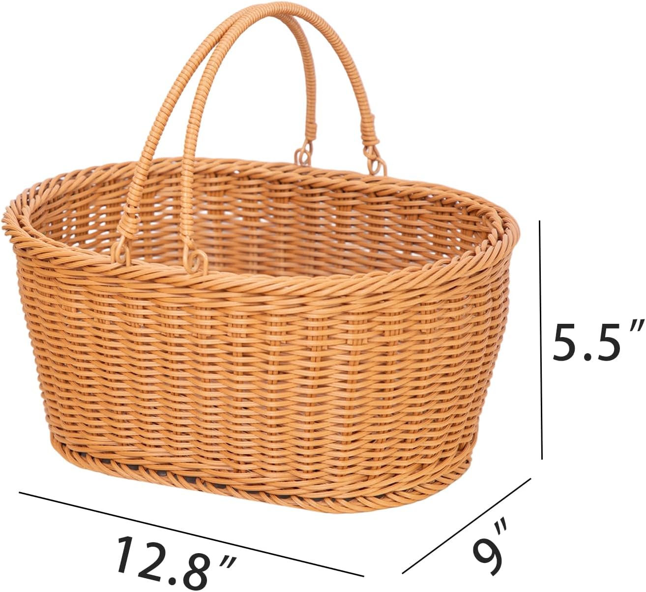 Rattan Picnic Basket with Handle, Garden Harvest Basket, Gathering Storage for Vegetable Fruit, Easter 13" x 9" x5.5" (Rattan, 13"x9"x5.5")