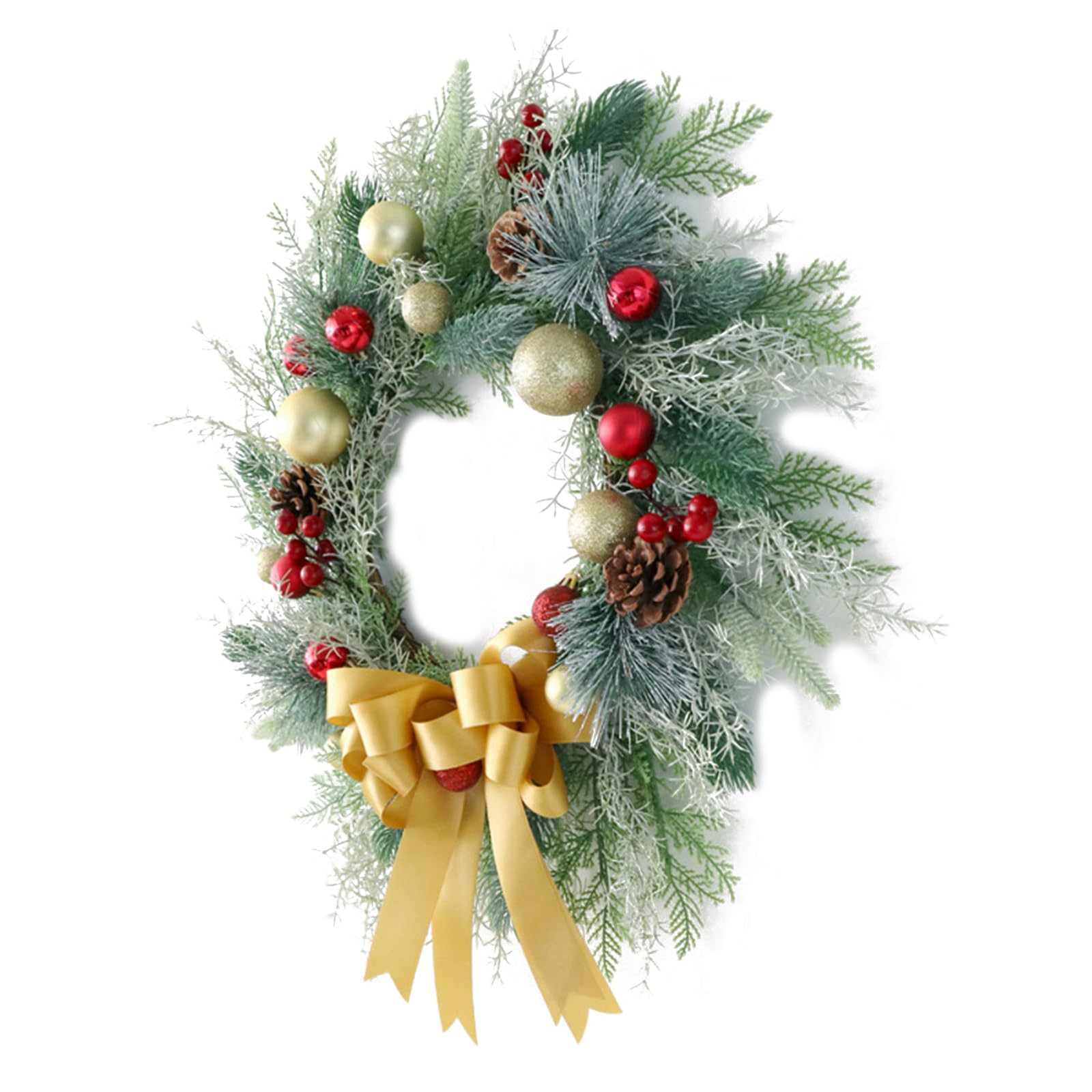 Jazuaiao Christmas Wreath Artificial Wreath with Pinecone Bowknot for Front Door Garden Indoor and Outdoor Decoration Artificial Pinecones