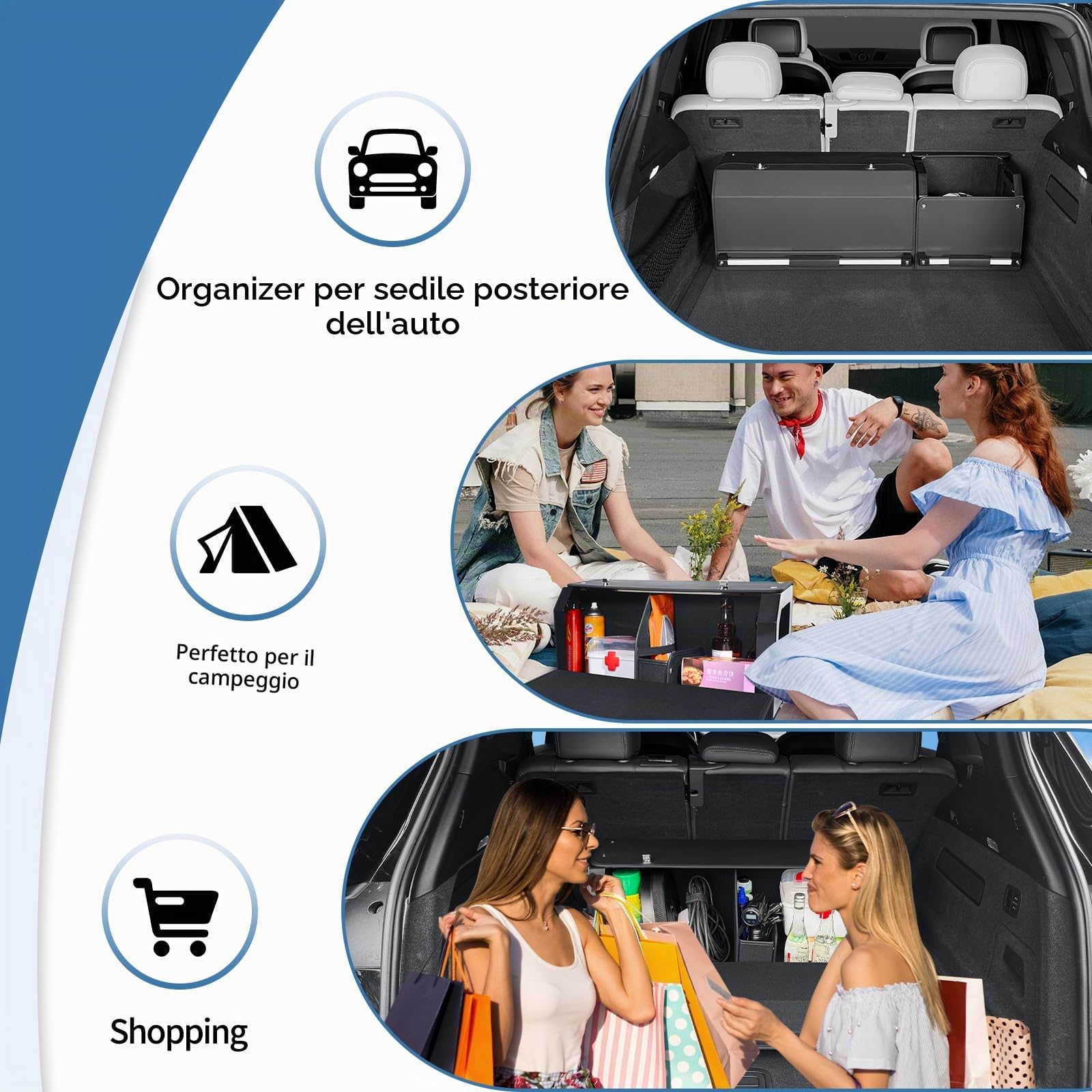 Organizer per bagagliaio auto con coperchio – Scatola di stoccaggio modulare 2 in 1 Grande XXL | Robusto manico estraibile, Pelle resistente, Telaio in ABS | Borsa per bagagliaio con sub-box(92cm