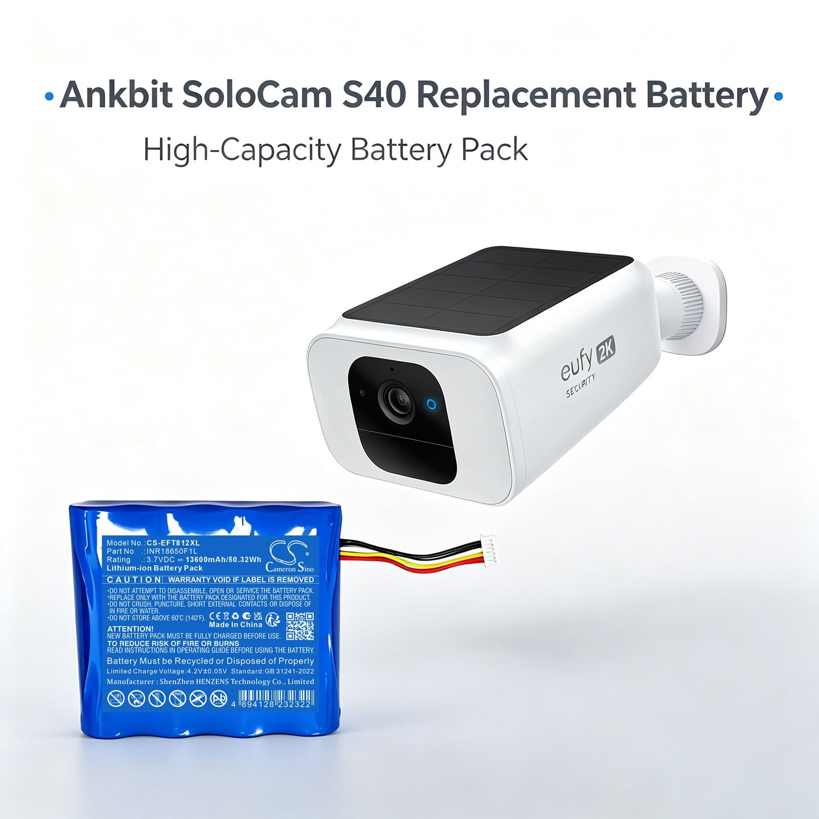 TECHTEK Bateria 13600mAh kompatybilny z [Eufy] SoloCam S40, SoloCam S40 Solar, T81241W1 zastępuje F1L