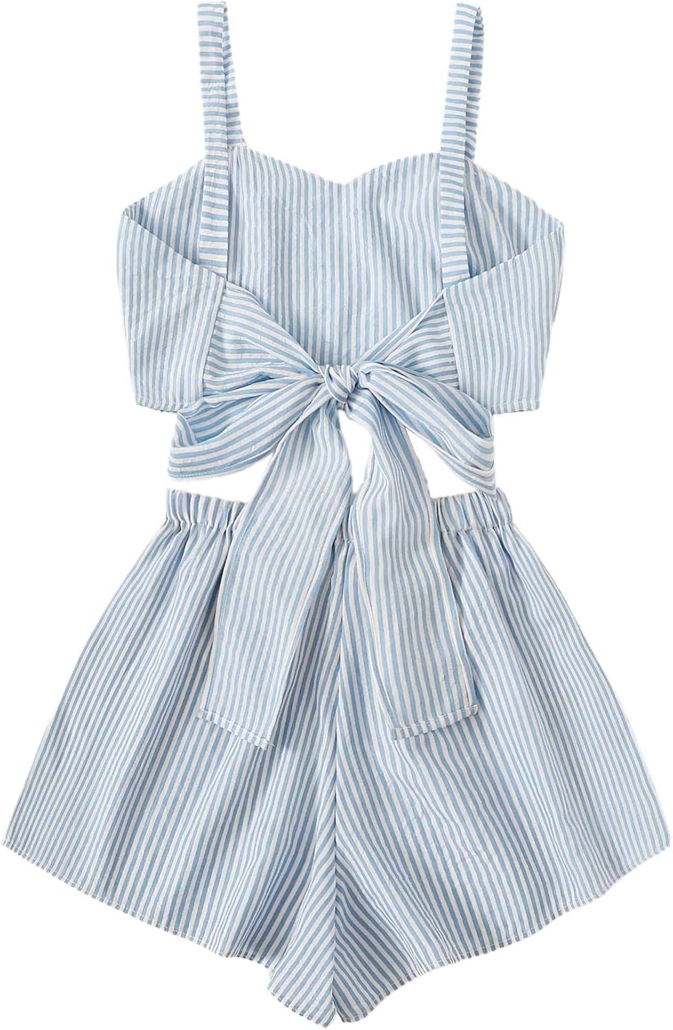 SweatyRocks Women's 2 Piece Outfits Summer Sleeveless Tie Back Crop Cami Top and Shorts Set - Image 2