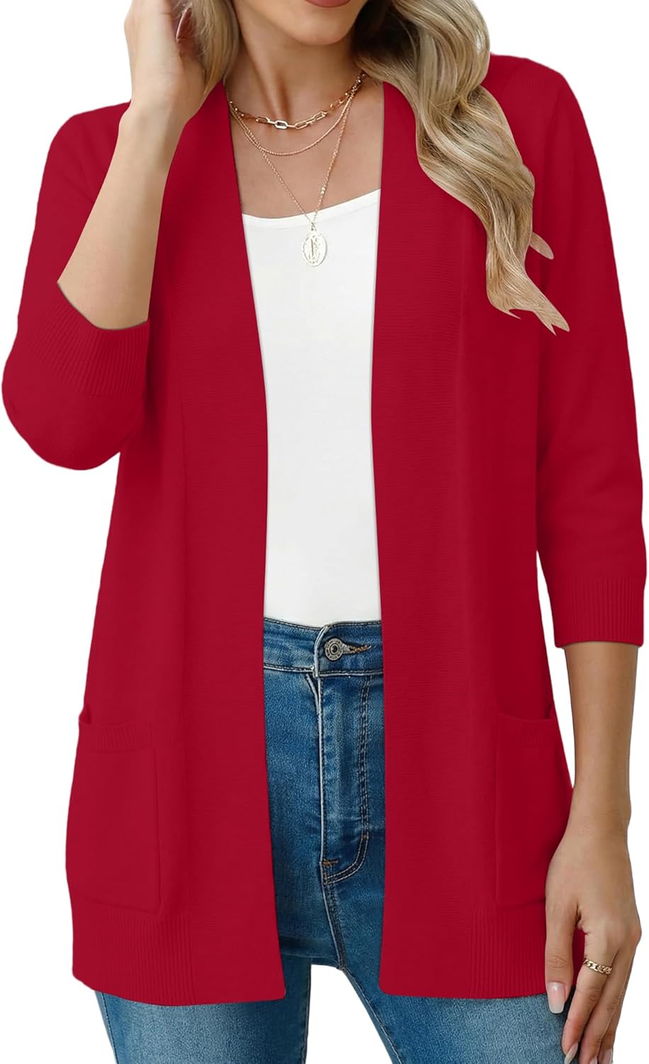 CRAZY GRID Women's Casual Cardigans with Pockets Lightweight Open Front Cardigan Sweaters Dressy Knit Outfits Plain Color