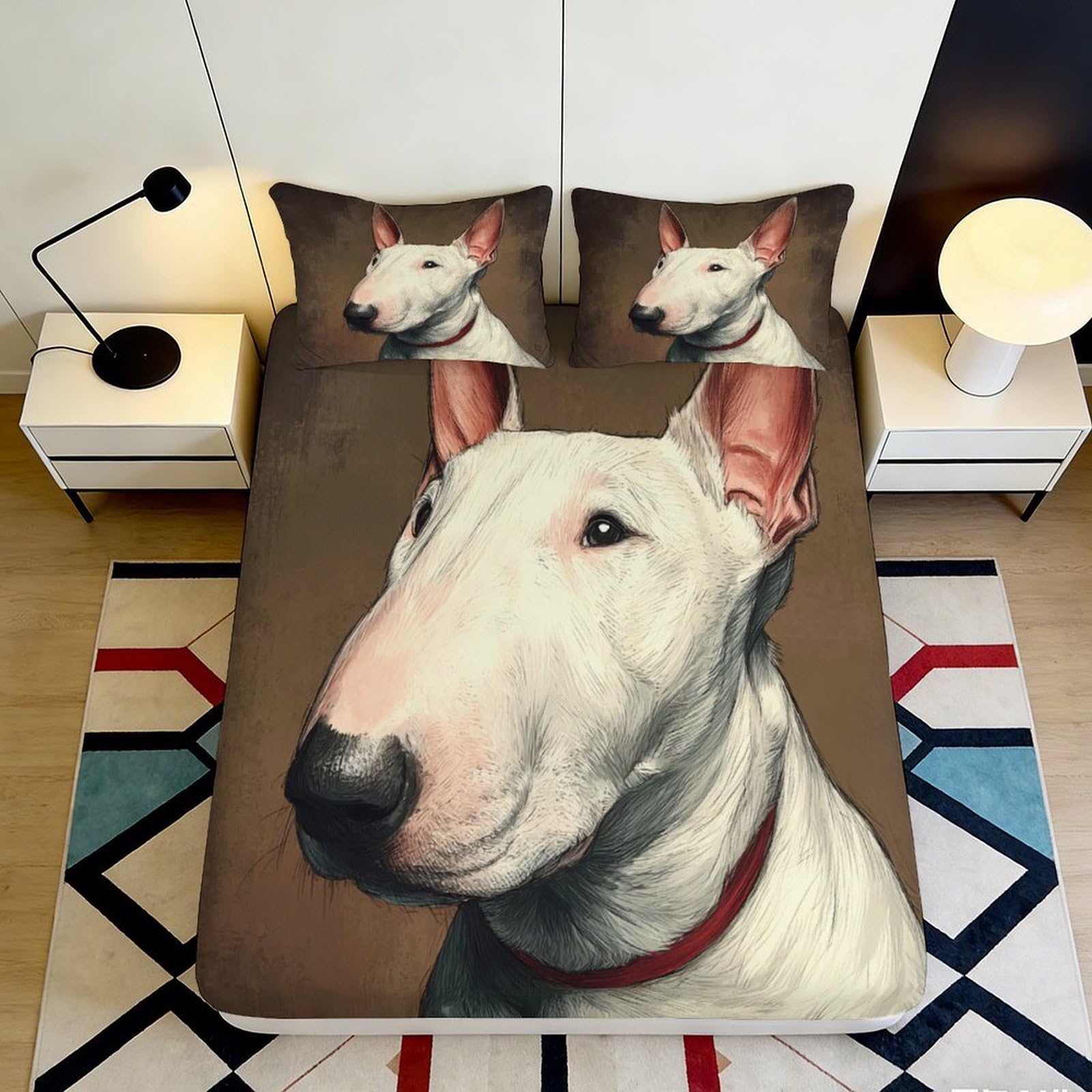 3D Printed Bull Terrier Dog Fitted Sheet Microfiber Brown Bed Sheet for Bedroom Guest Room Mattress Decor 90x200x25cm