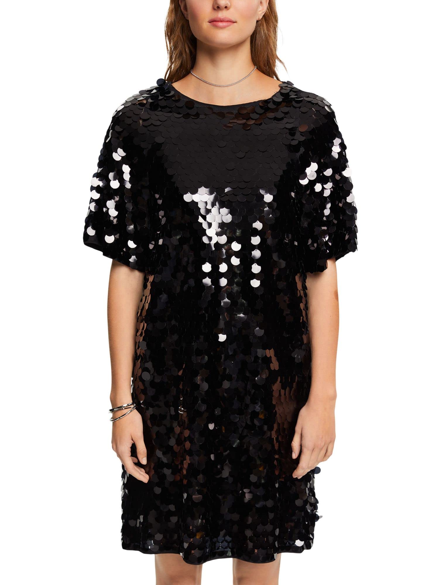 ESPRIT Lenzing™ Ecovero mini Dress with Large Sequins, Black, 16