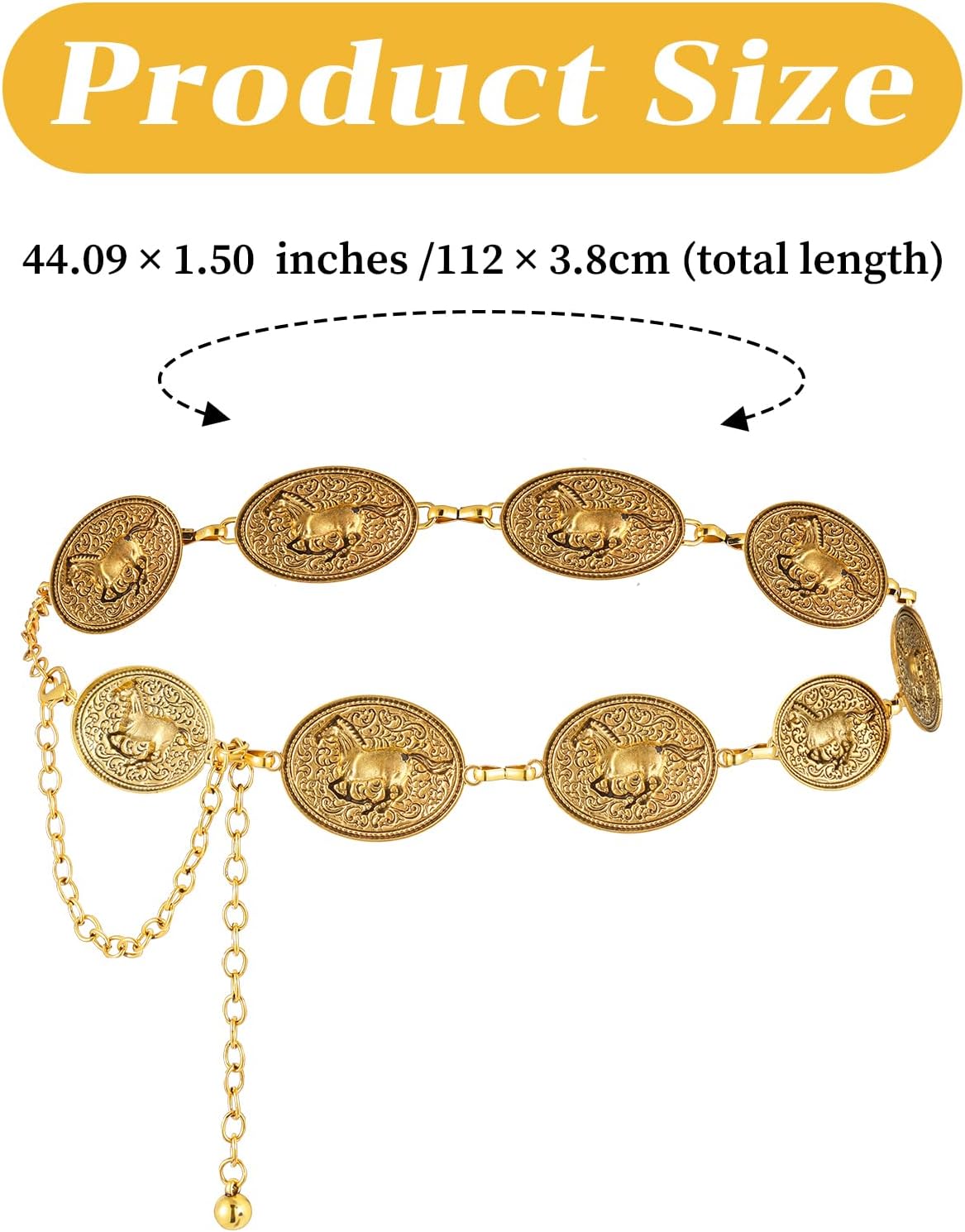 Metal Waist Chain Link Belt for Women, Western Metal Concho Belt Cowgirl Belts Western Cowgirl Boho Turquoise Belts for Dresses Jeans Country Concert Outfit - Image 2