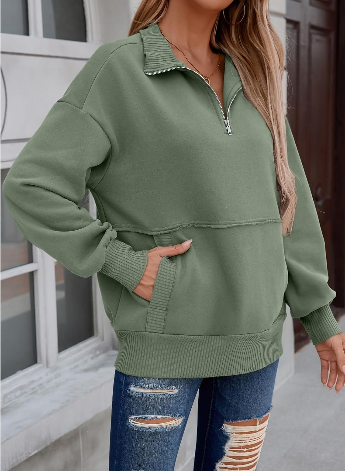 SHEWIN Womens Sweatshirt Casual Long Sleeve Half Zip Pullover Lightweight Sweatshirts Tops Fall Fashion Outfits 2025 - Image 3