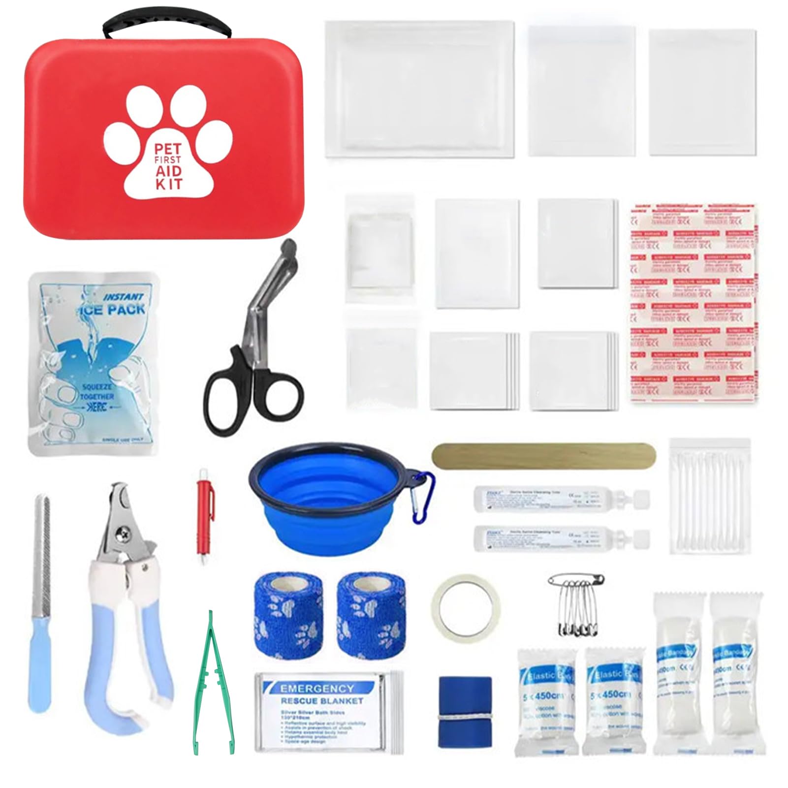 Kit de primeros auxilios para perros y gatos, 27 piezas, botiquín de viaje para perros, botiquín de primeros auxilios para mascotas, farmacia para perros, bolsa de emergencia para viajes y