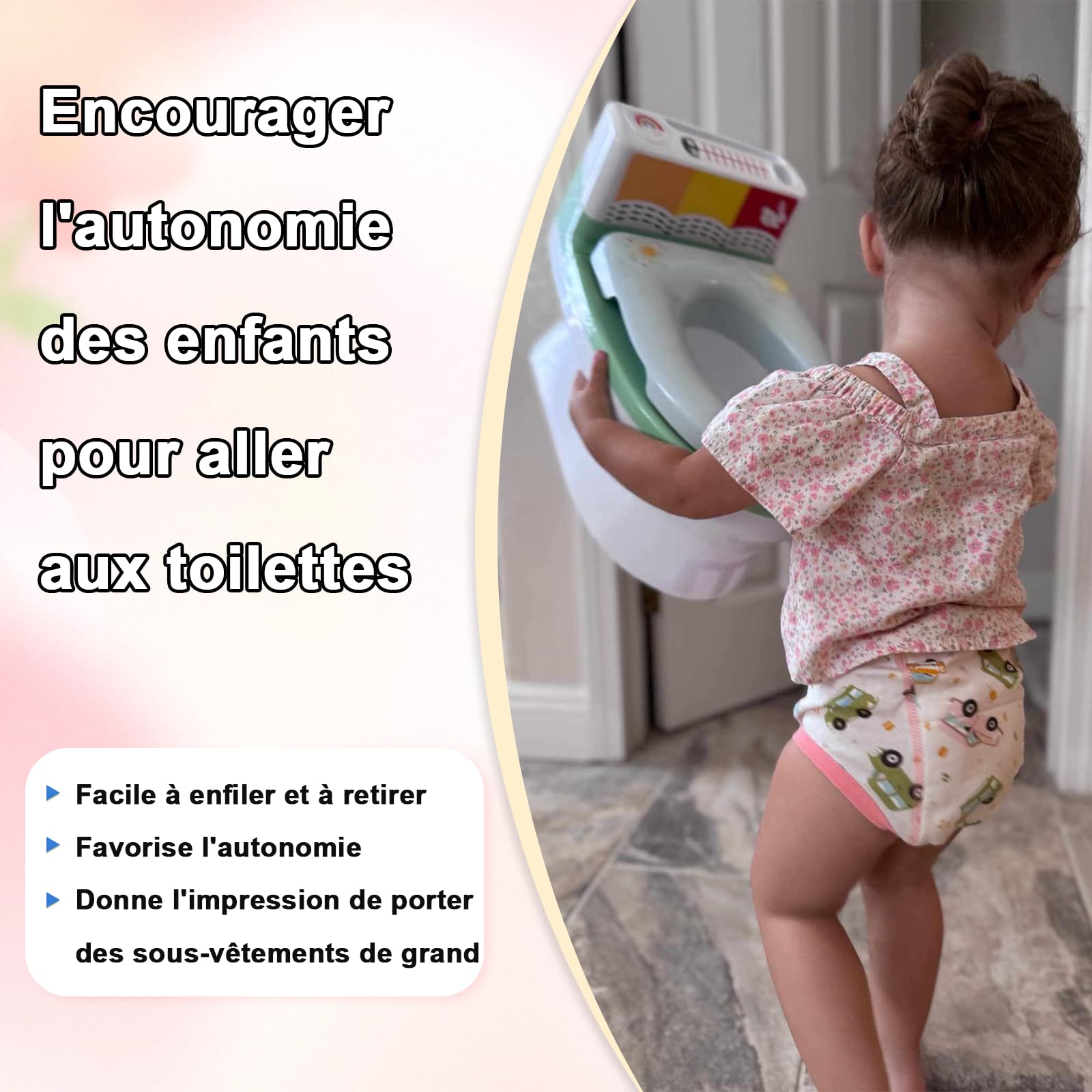 FLYISH DIRECT Culottes Apprentissage Lavable, Absorbant Culottes Enfant Apprentissage pour Fille et Garçon en Cotton, Style Slip, Rose, 2 Ans