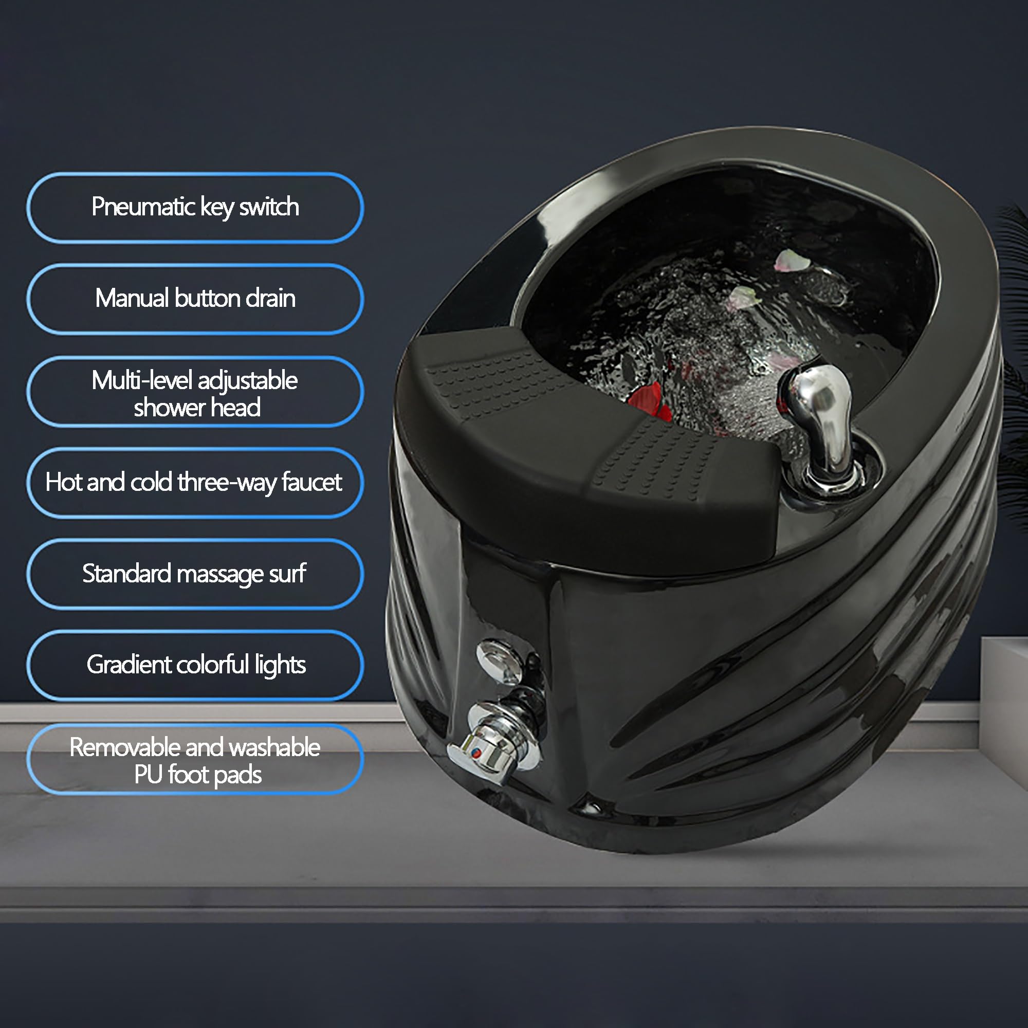 Foot soak for foot spa, Footbath with Heat Boost, Foot Spa Massager, Vibrating Bubbles with Soothing Heat, Portable at-Home Spa with Hot and cold three-way faucet ( Color : Black , Size : 18.1*28.3*16