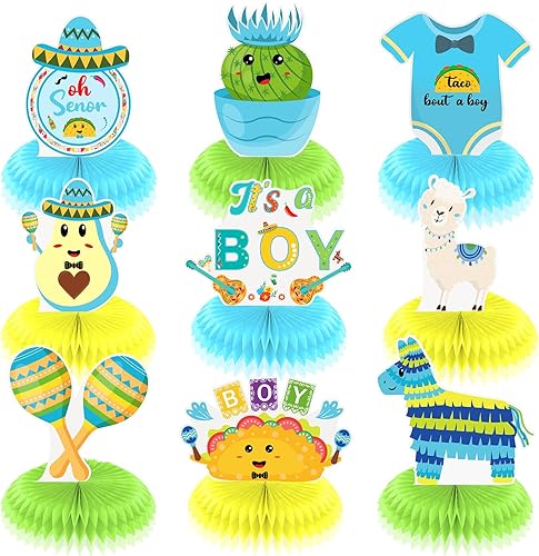 Taco Bout A Baby Boy Shower Decoraciones - Centro de mesa de panal para fiesta de revelación de género temática mexicana