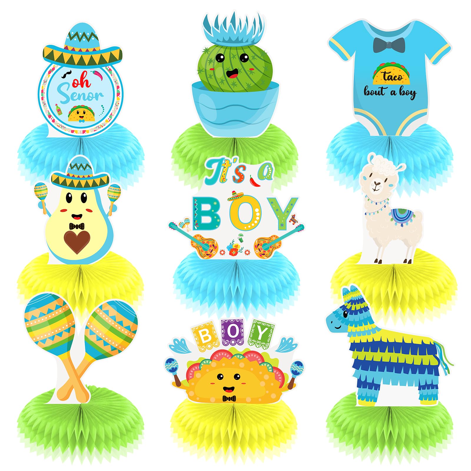 Taco Bout A Baby Boy Shower Decorations - Honeycomb Centerpiece for Mexican Theme Gender Reveal Party
