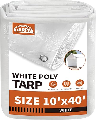 Miniatura 41 de TARPAL Lona blanca impermeable de 8'x10' de 7.5 mil de servicio mediano multiusos, cubierta de lona de polietileno impermeable, a prueba de nieve,