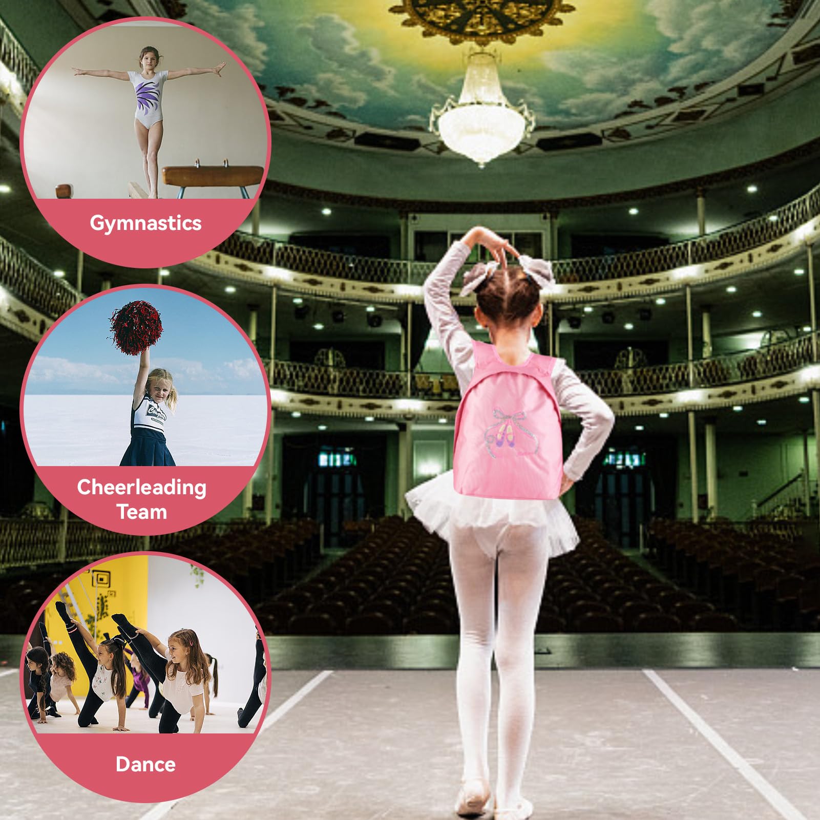 HERCHR Bolsa de Ballet para Niñas, Mochila Deportiva con Cremallera, Bolsa de Viaje, Bolsa de Hombro Doble Rosa