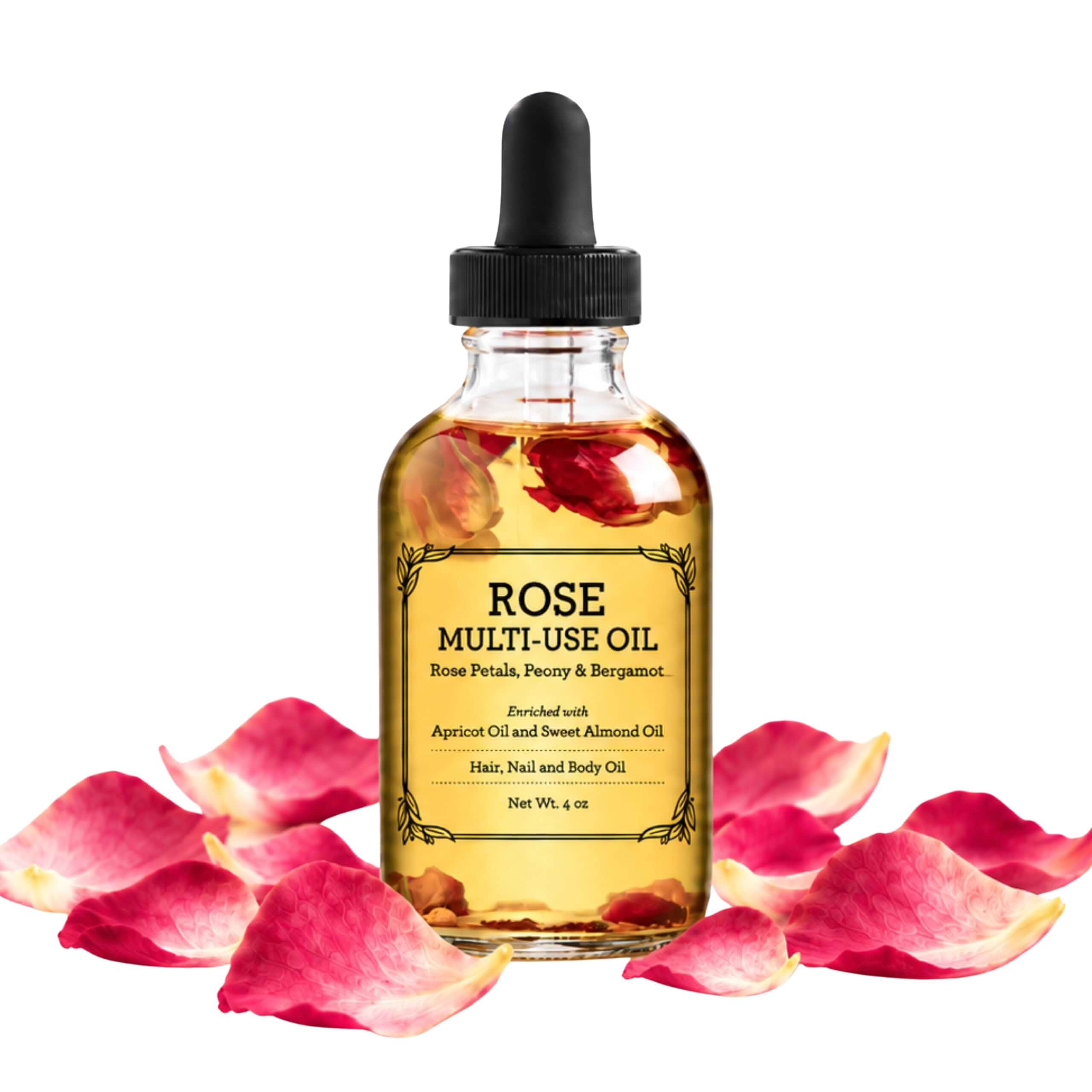 BEAUTE DE PROVENCE Multi-Use Oil for Face, Body and Hair - Organic Blend of Apricot, Vitamin E and Sweet Almond Oil Moisturizer for Dry Skin, Rose Petals, Bergamot Essential Oil - 4 Fl Oz 4 Fl Oz (Pack of 1)