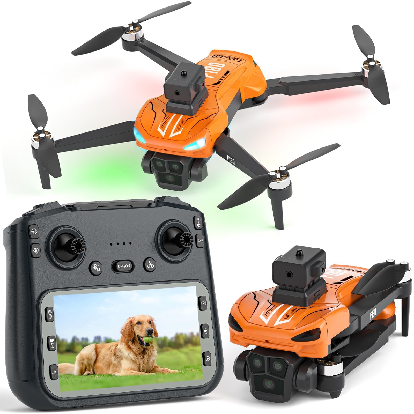 Drone GPS con Fotocamera 4K, Evitamento Ostacoli Automatico, Quadricottero Pieghévole, Motore Spazzolato, Obiettivo Regolabile 90°, 23 Min Autonomia con Schermo Remoto 4,5" per Principianti e Adulti