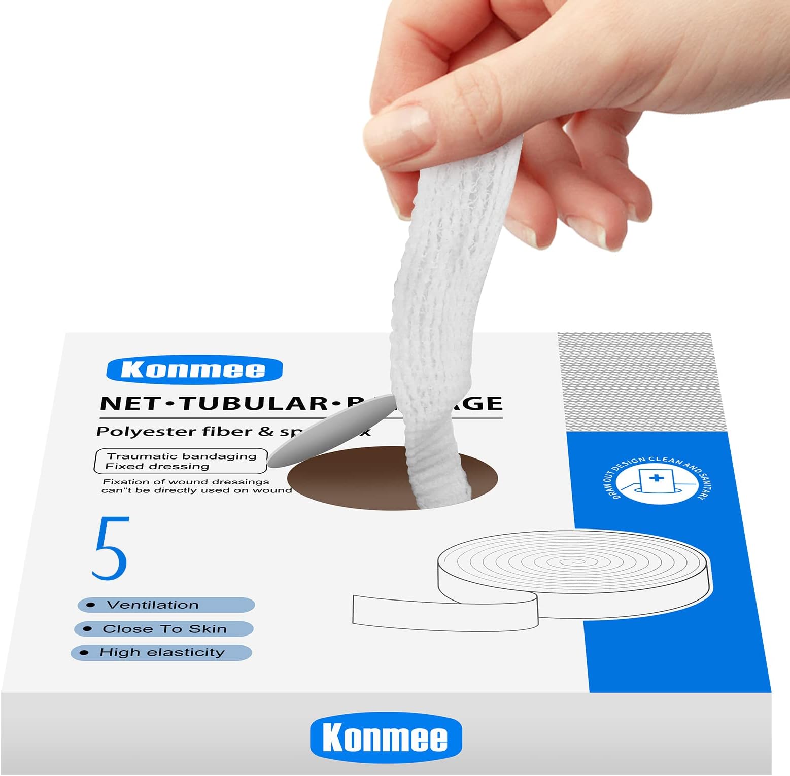 Konmee Tubular Bandage Elastic Net Wound Dressing Elastic Dressing Retainer Tubular Stretch Elastic Gauze Bandage, Size 5 for Elbow, Shank, Arm, Ankle
