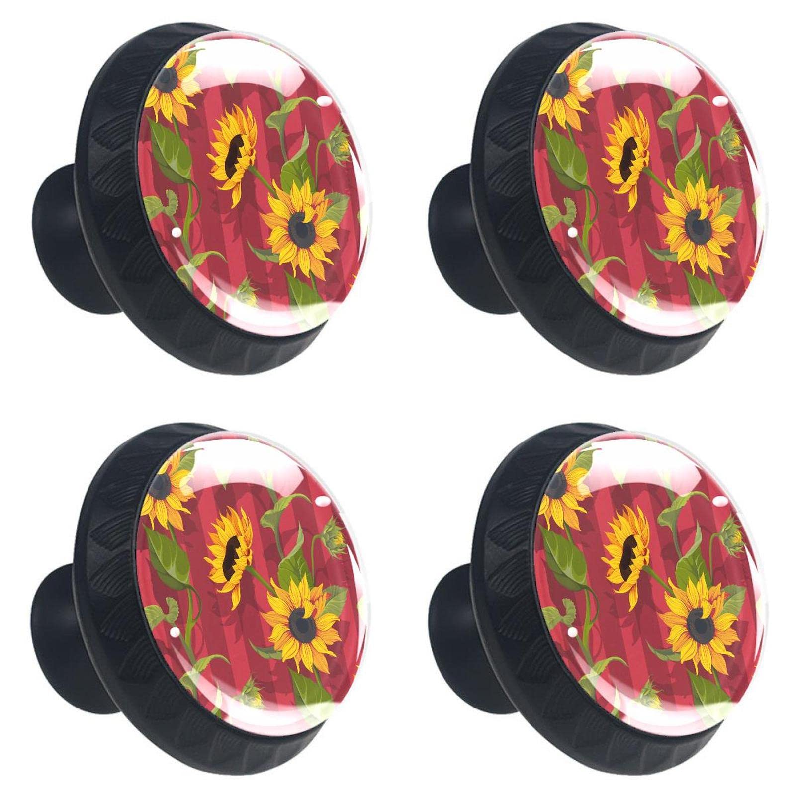 Boutons de tiroir tournesol en verre cristal avec vis lot de 4 pour meuble de bureau