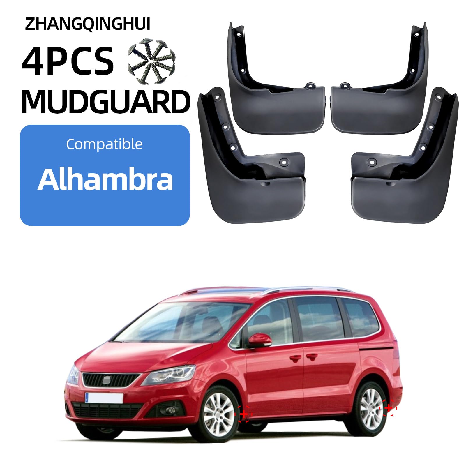 Auto Schmutzfänger Passend für Seat Alhambra Spritzschutzklappe Seat Alhambra Kotflügel vorne hinten 4 Stück 2010-2024