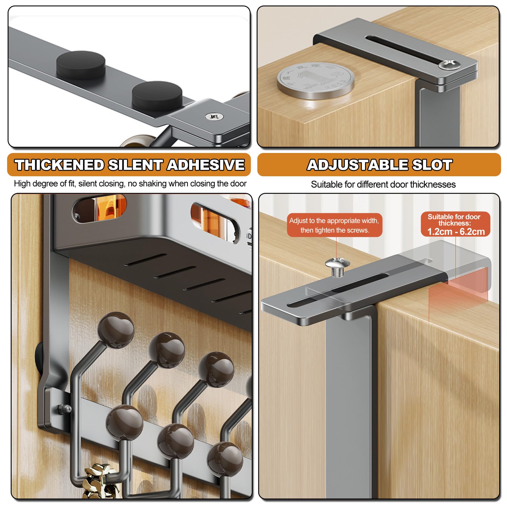 45,8,Perchero de Puerta para Colgar con 12/18 Ganchos para Dormitorio, Perchero Puerta para Abrigos, Albornoces, Toallas, Bolsos, Bufandas, para Puertas de hasta 6.2 cm de Grosor