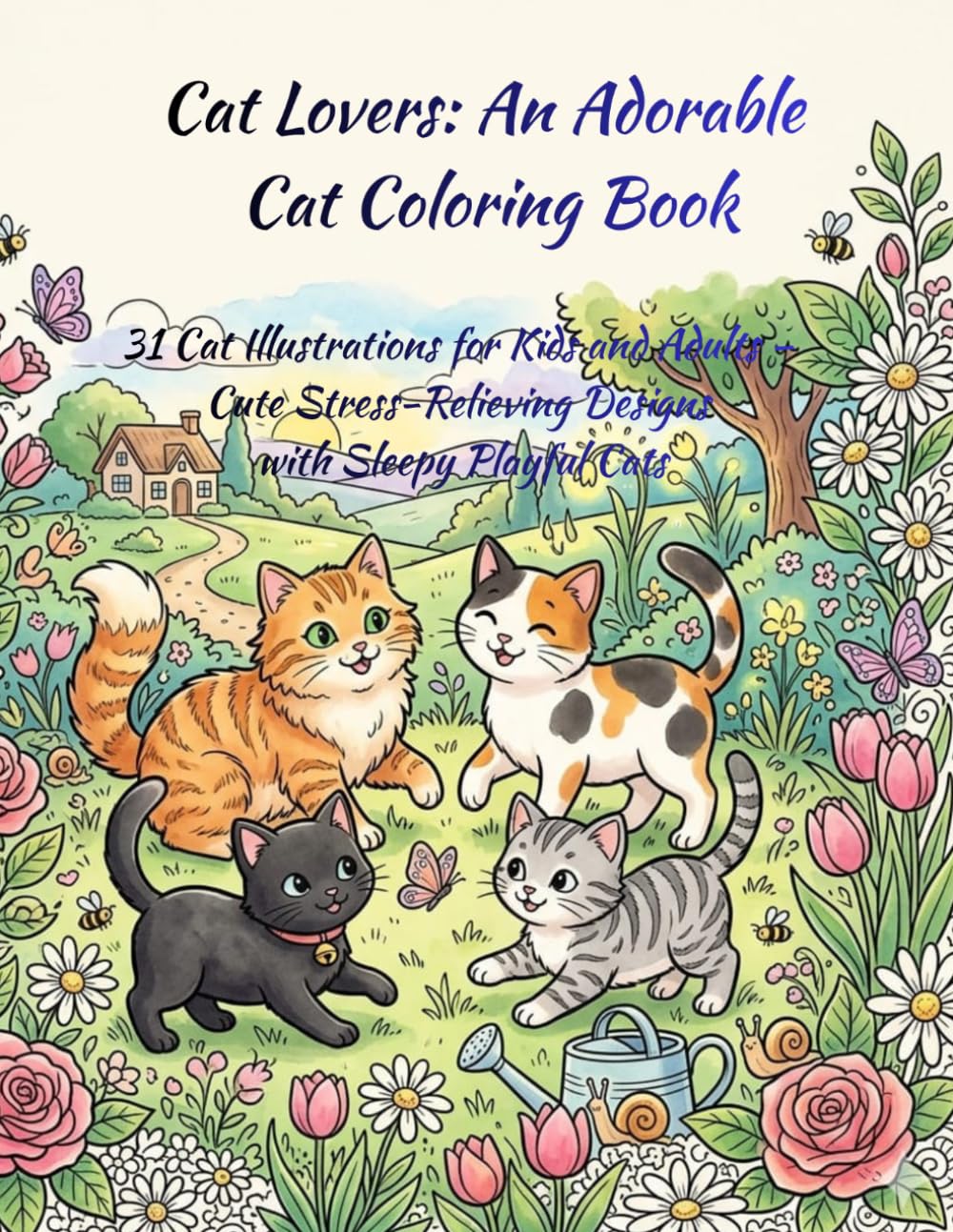 Cat Lovers: An Adorable Cat Coloring Book: 31 Cat Illustrations for Kids and Adults – Cute Stress-Relieving Designs with Playful Cats