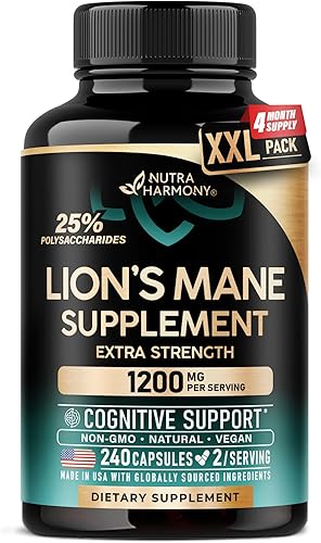 Cápsulas de Suplemento de Melena de León - Melena de León Orgánica - Fabricado en Estados Unidos - Extracto de Cuerpos Fructíferos - 1200 mg, 25%