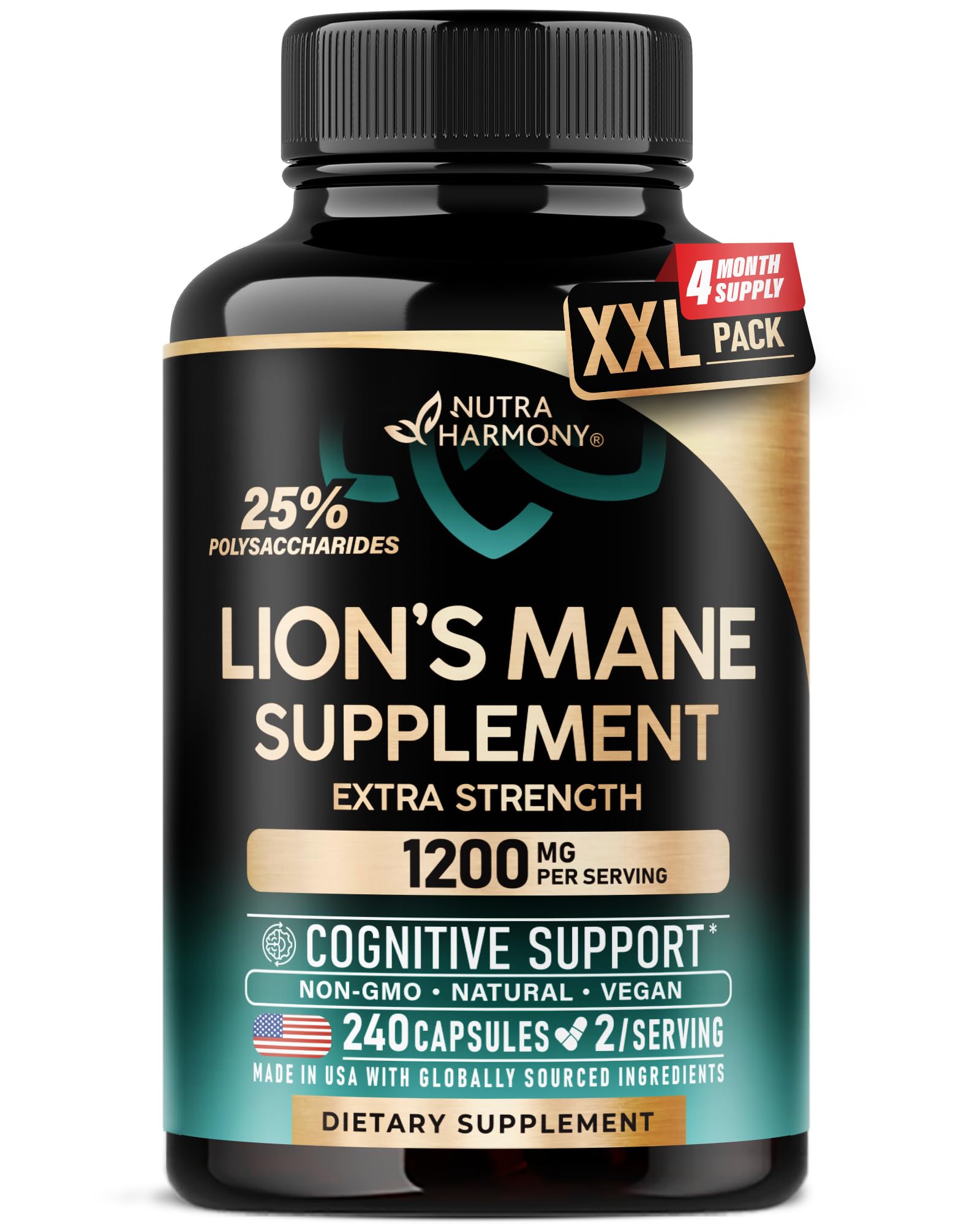 Lions Mane Supplement Capsules - Organic Lions Mane 1200 mg, 240 Vegan Caps 240 Count (Pack of 1)