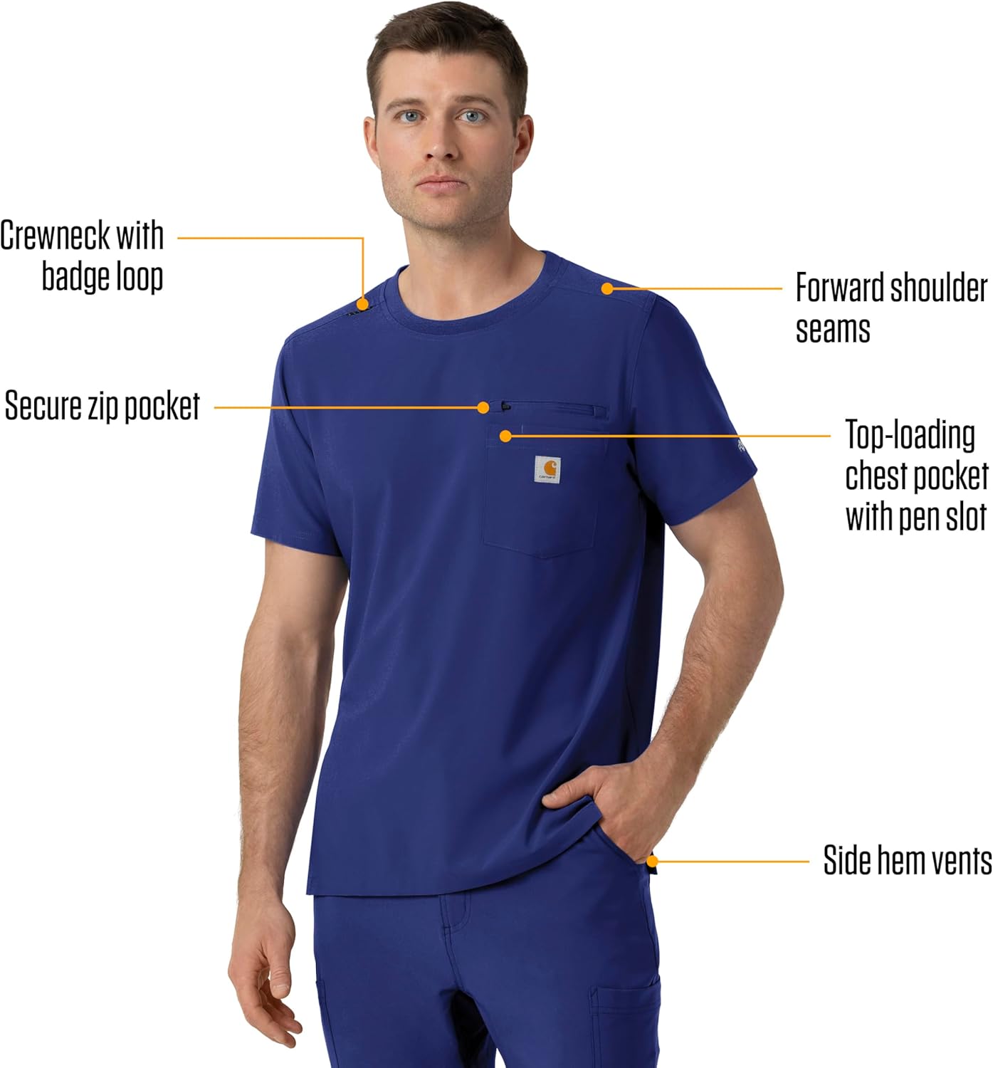 Carhartt Mens Men's Force® Cross-Flex Crew Neck Scrub Top - Image 2