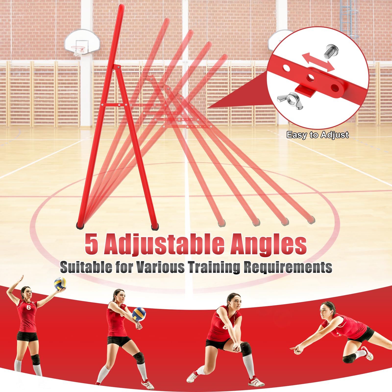 TomCare Red de rebote de voleibol de 7 x 4 pies, equipo de entrenamiento de voleibol con 5 ángulos ajustables, red de práctica de voleibol para golpes y pinchos, portátil y estable, red de rebote para