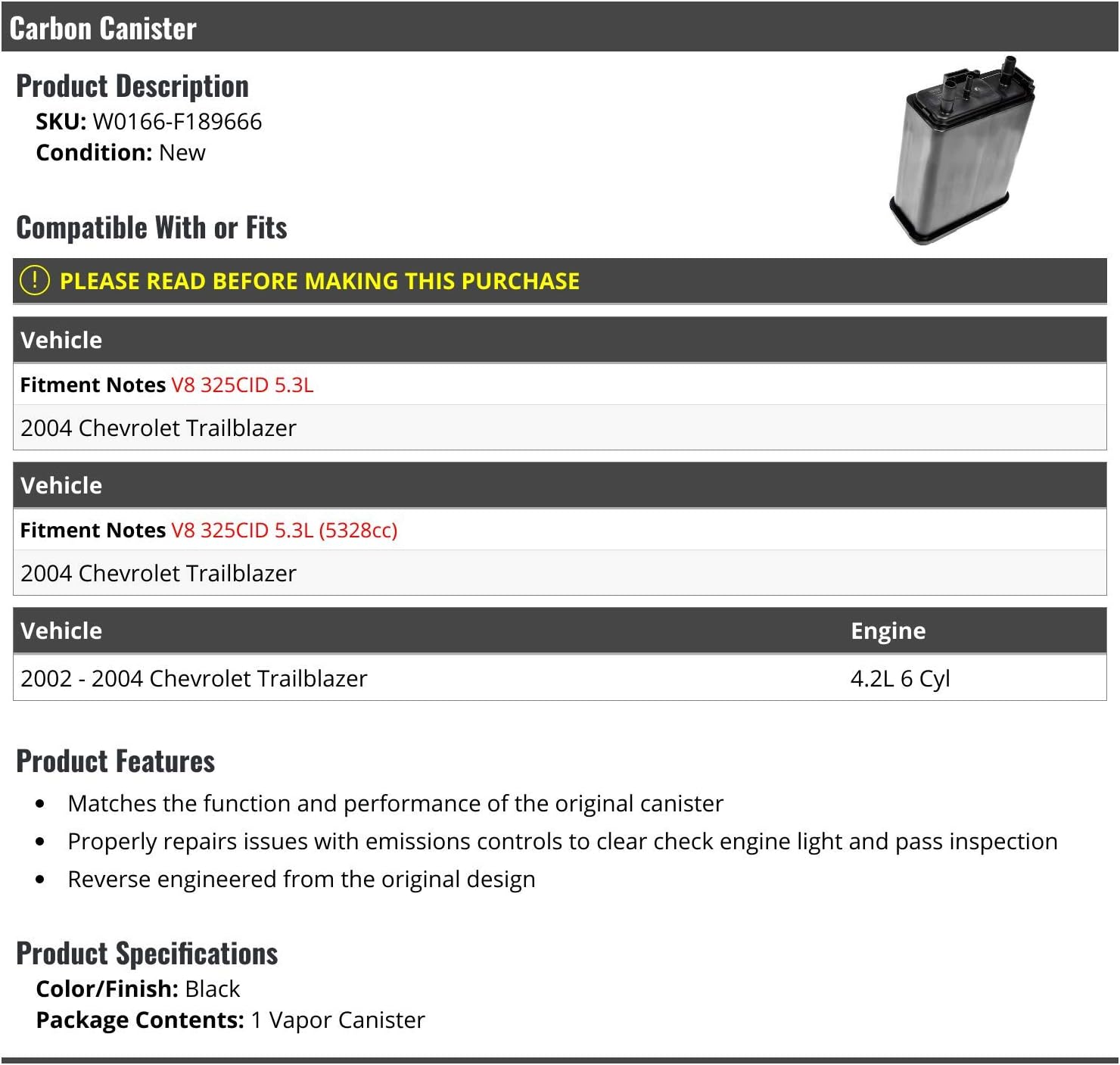 Carbon Canister - Compatible with 2002-2004 Chevy Trailblazer