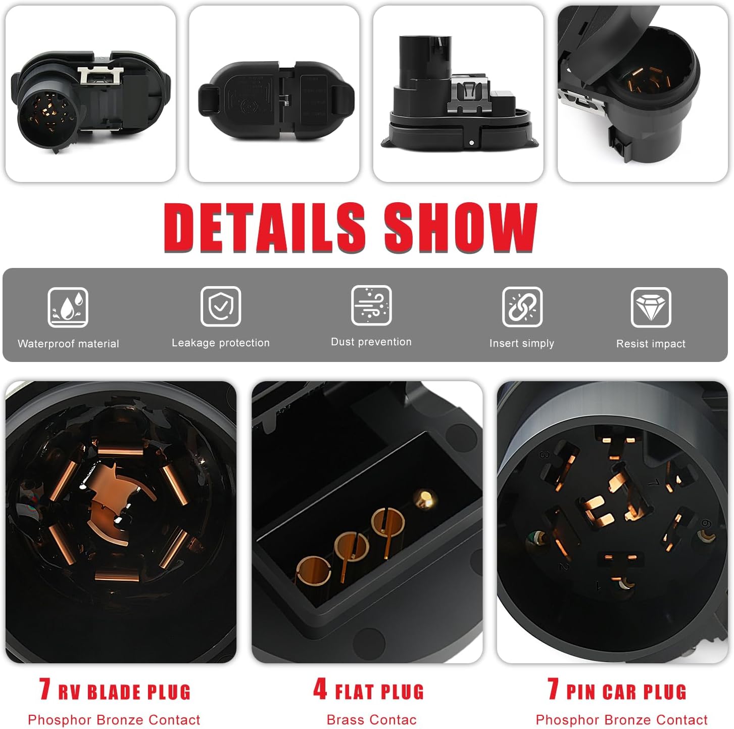 Newdeli 7-Way Blade & 4-Pin Flat Trailer Plug Kit with Bracket, 7 Pin Trailer Plug Replacement for Ford F-150 F-250 Ram Chevy Silverado GMC Sierra, Truck Plug for Pickup SUV RV Tow Wiring Harness