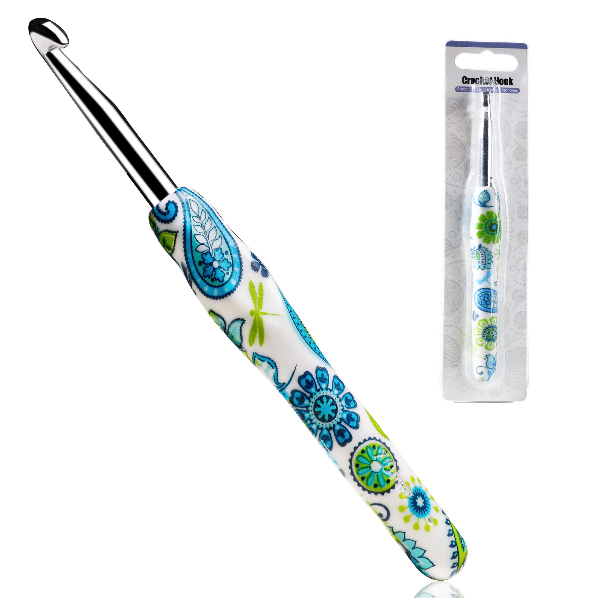 7mm Looen Crochet Hook, Ergonomic Handle for Arthritic Hands, Soft Rubber Grip Extra Long  Knitting Needles for Crochet Beginners, Knitting Enthusiasts (7mm)