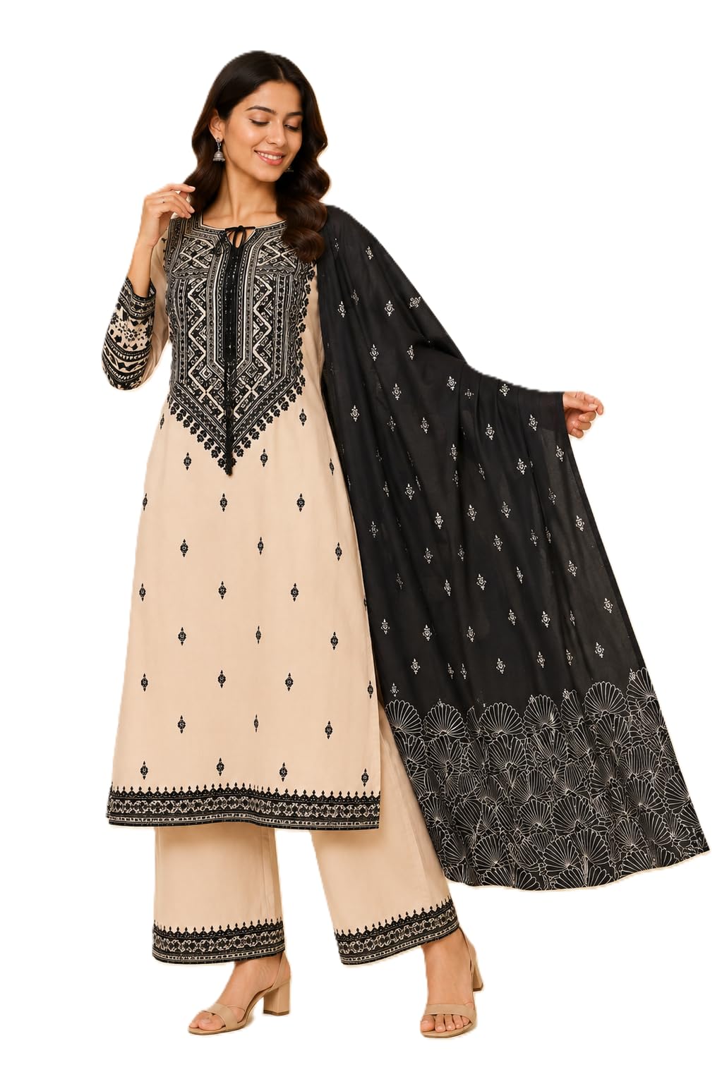 Black & White Printed Crepe Kurti Pant Set with Dupatta for Women | Elegant Stylish Printed Kurti Set for Woman | Festive & Occasion Outfit | Plus Size Upto 6XL-picture-37