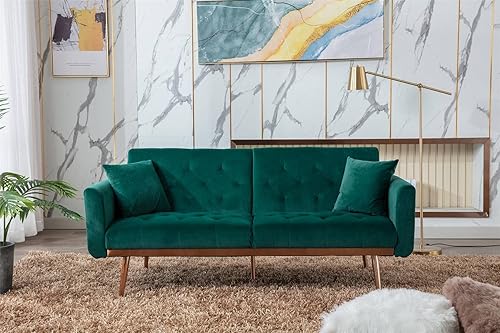 Miniatura 2 de Sofá de terciopelo azul marino de 63.7 pulgadas, sofá biplaza copetudo, sofá cama futón convertible, sofá reclinable, patas de metal dorado, 2