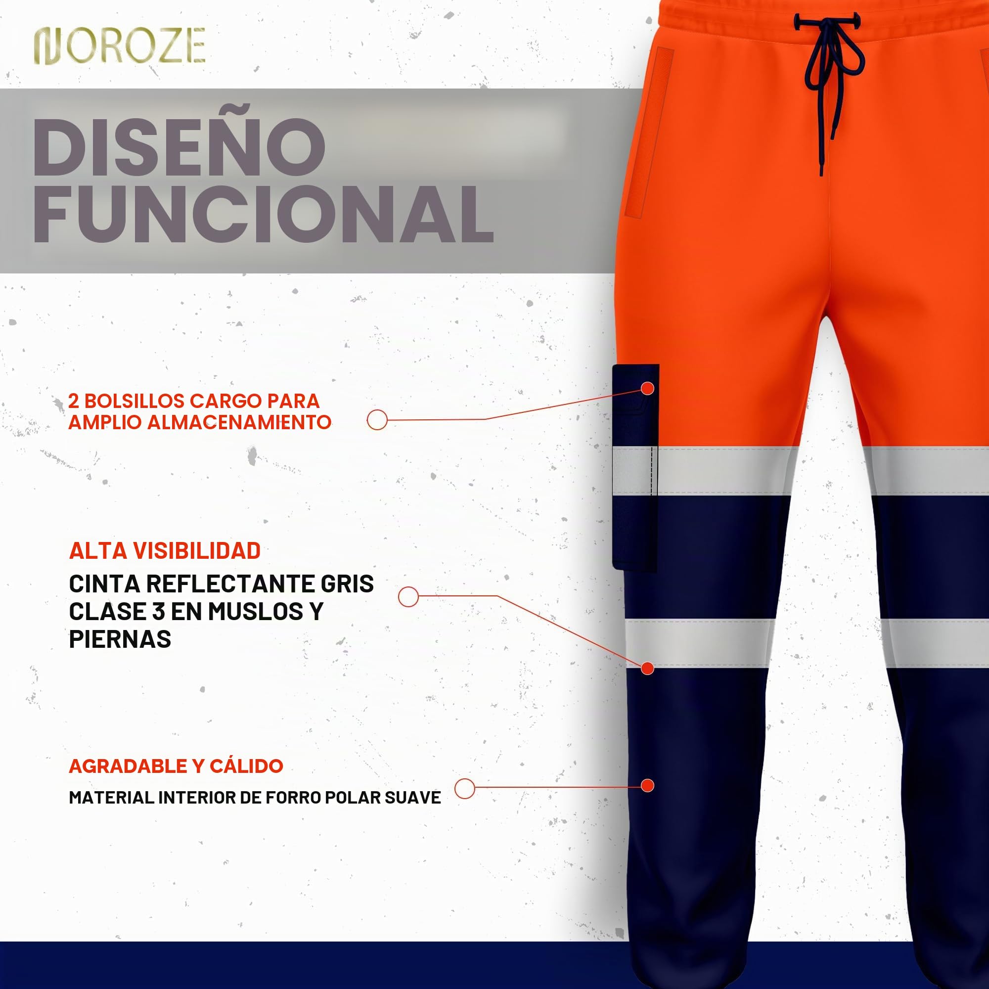NOROZE Pantalones de Trabajo de Alta Visibilidad para Hombre, con Cinta Fluorescente Reflectante de Alta Visibilidad, Alta Visibilidad, Dos Tonos, Bolsillo Lateral, Pantalones de Trabajo